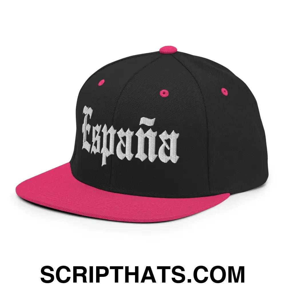 Espana OG Old English Snapback Hat Black Neon Pink