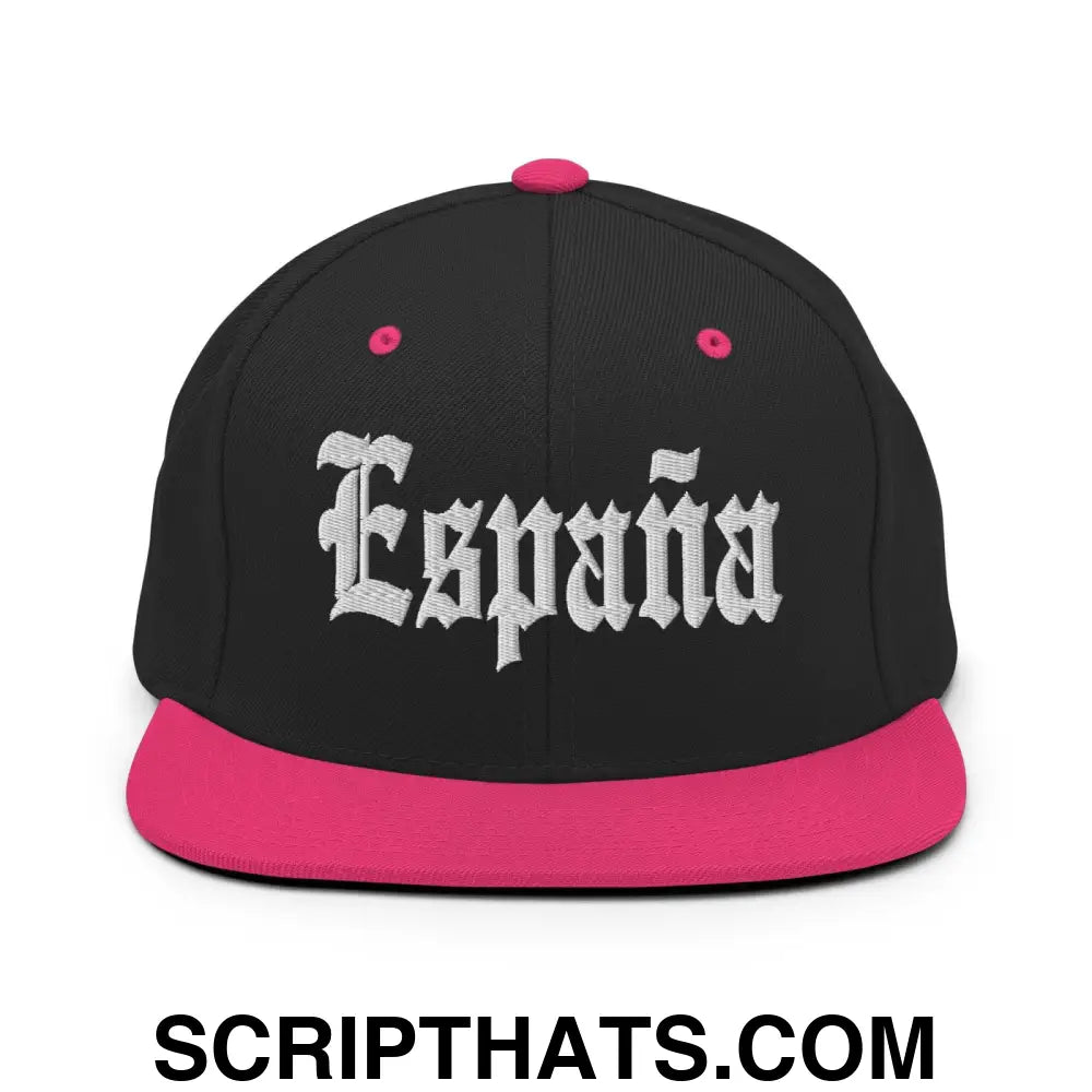 Espana OG Old English Snapback Hat Black Neon Pink