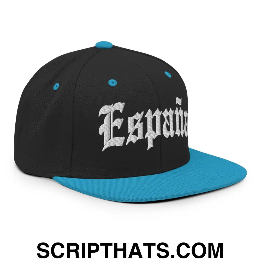 Espana Old English OG Snapback Hat Black Teal