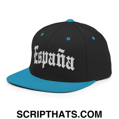 Espana Old English OG Snapback Hat Black Teal