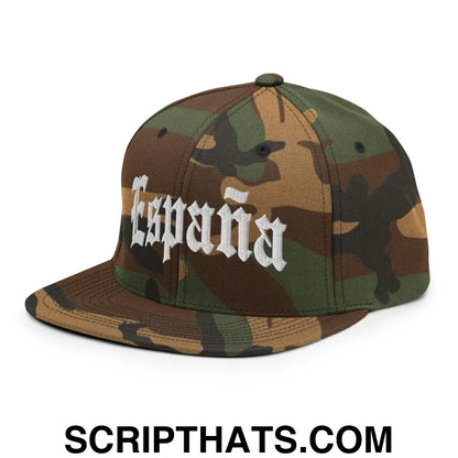 Espana Old English OG Snapback Hat Green Camo