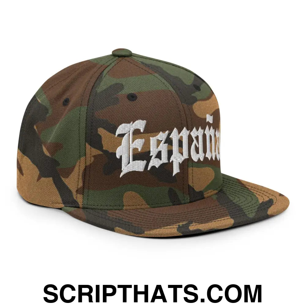 Espana Old English OG Snapback Hat Green Camo