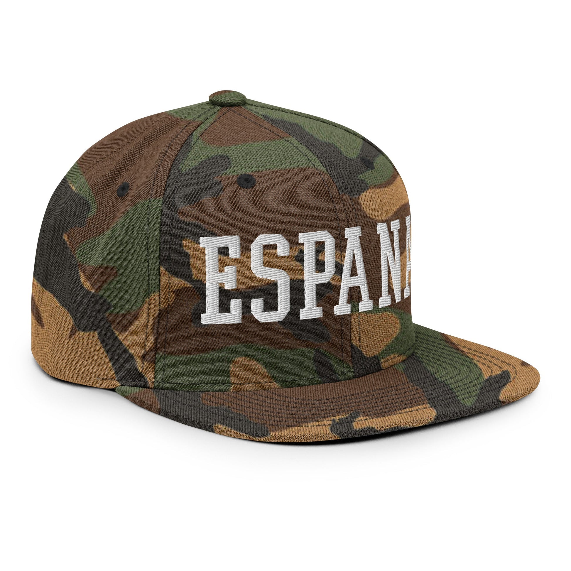 Espana Varsity Letterman Block Snapback Hat Green Camo