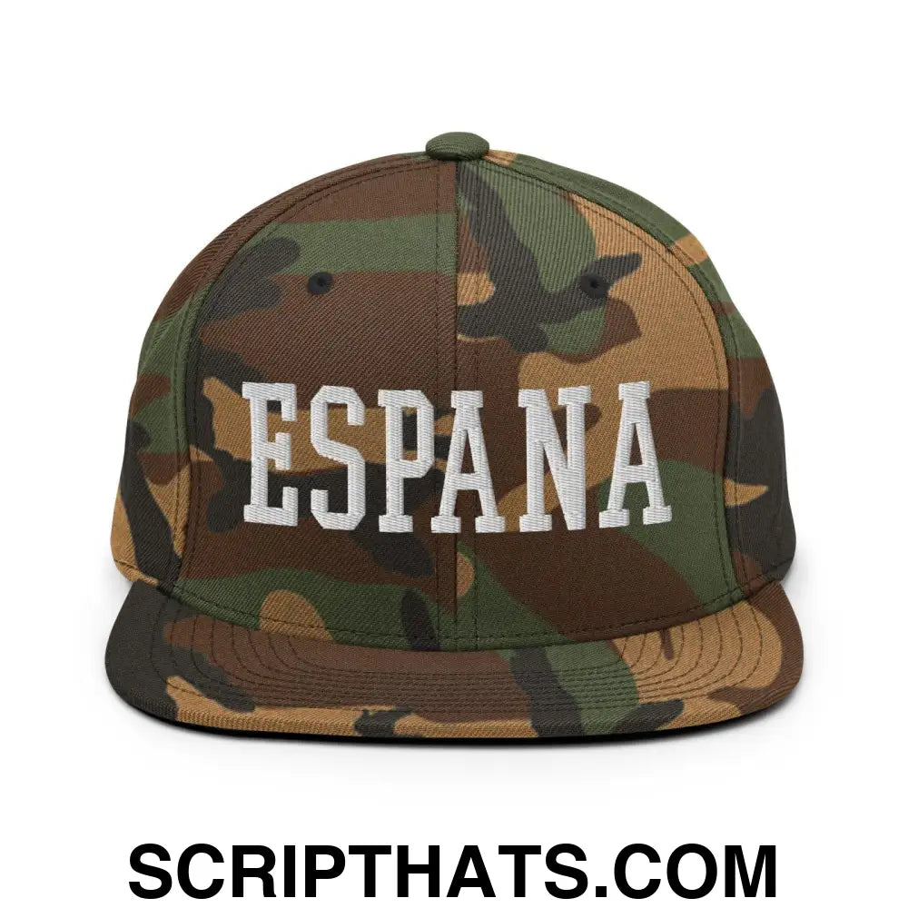 Espana Varsity Letterman Block Snapback Hat Green Camo