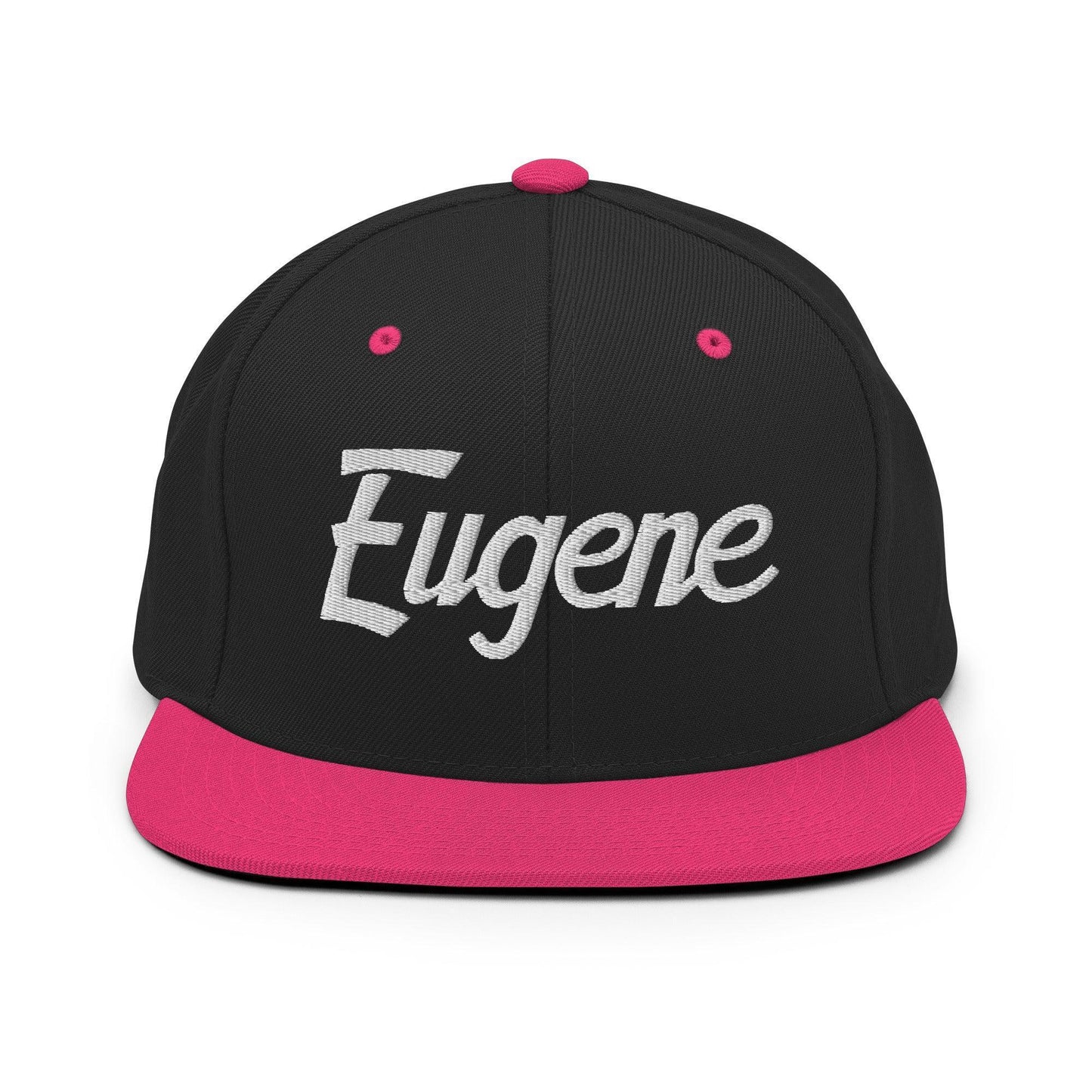 Eugene Script Snapback Hat Black Neon Pink