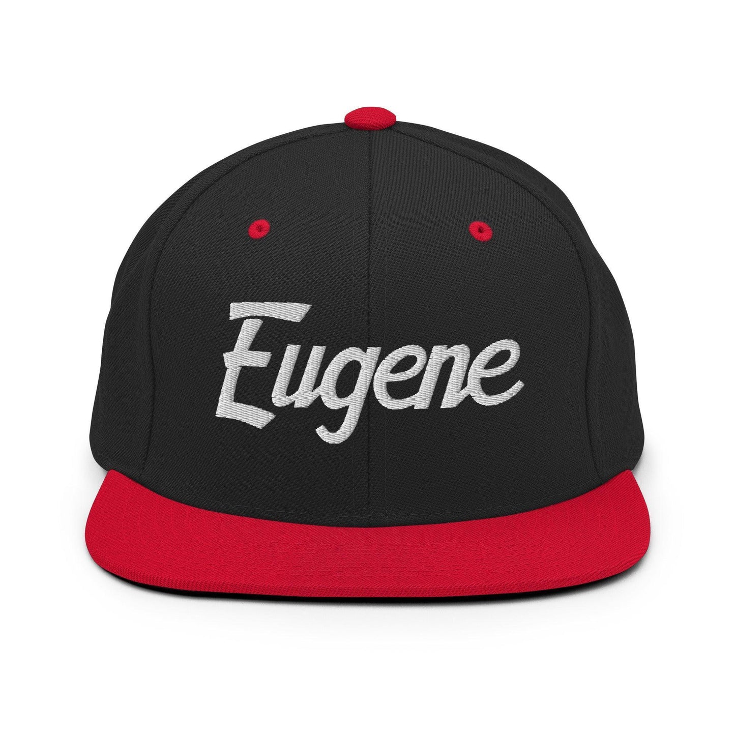 Eugene Script Snapback Hat Black Red
