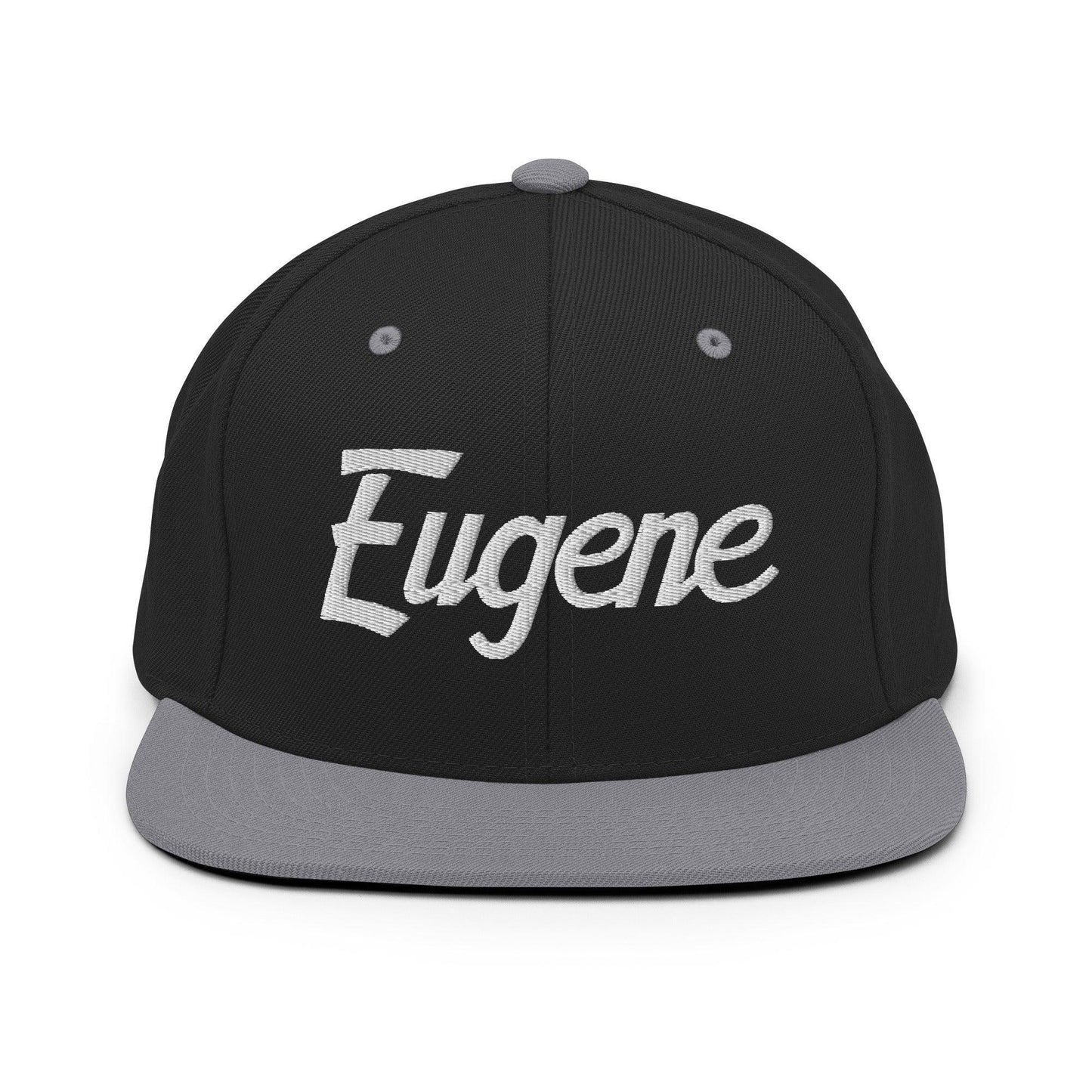 Eugene Script Snapback Hat Black Silver