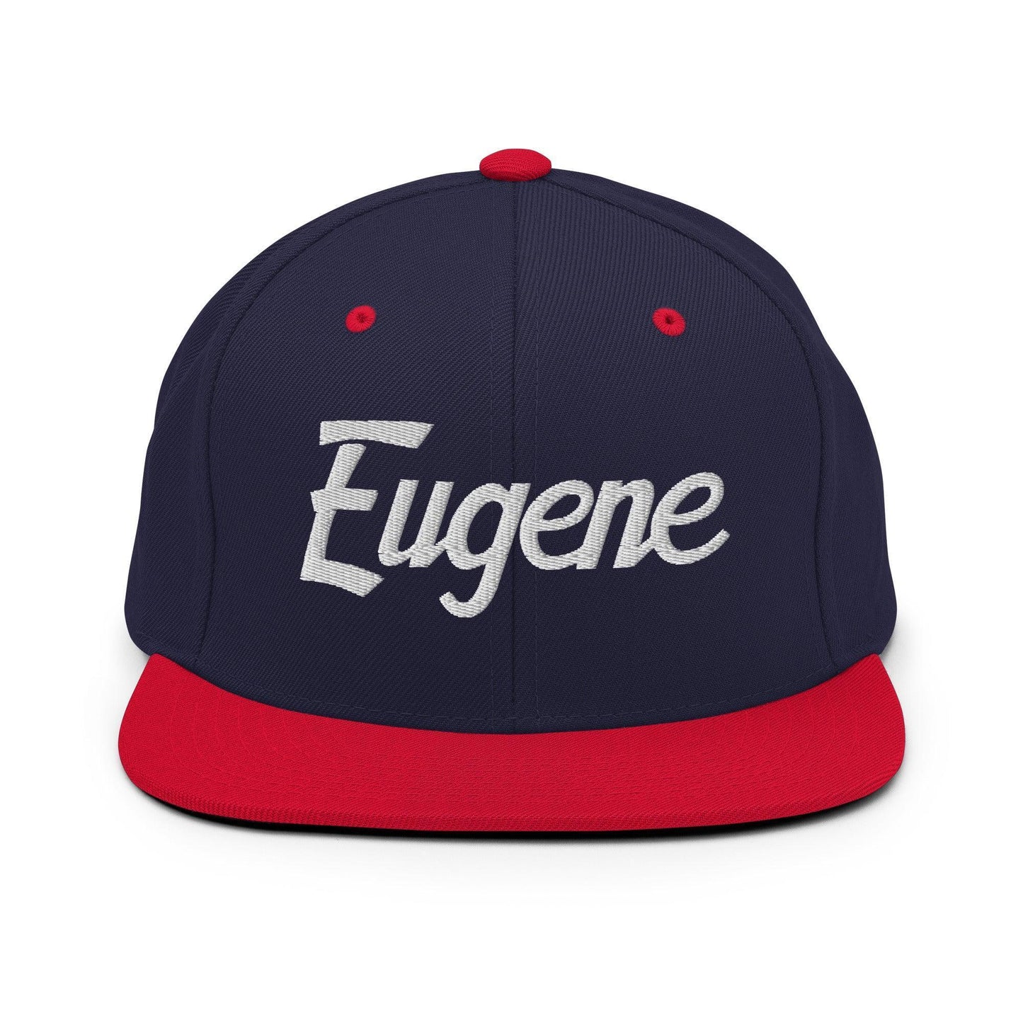 Eugene Script Snapback Hat Navy Red