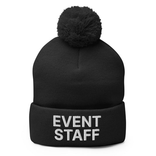 Event Staff Uniform Block Embroidered Knit Pom Pom Beanie Black