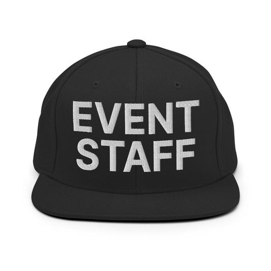 Event Staff Uniform Work Embroidered Flat Bill Brim Snapback Hat Black