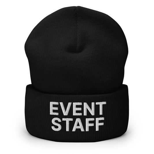 Event Staff Uniform Work Embroidered Knit Cuffed Beanie Black