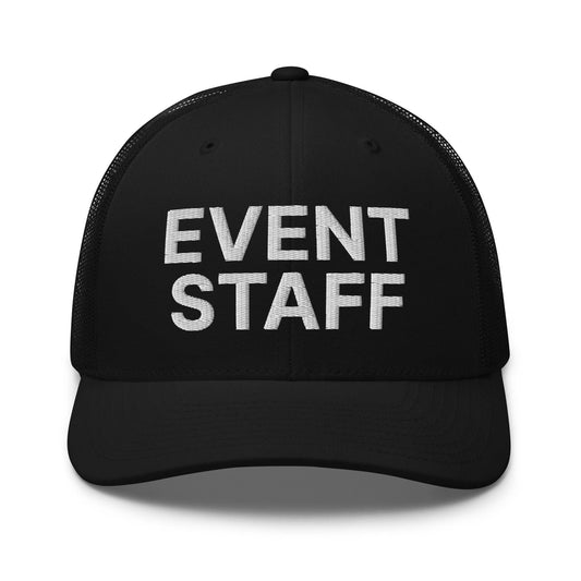 Event Staff Work Block Embroidered Mesh Trucker Hat Black