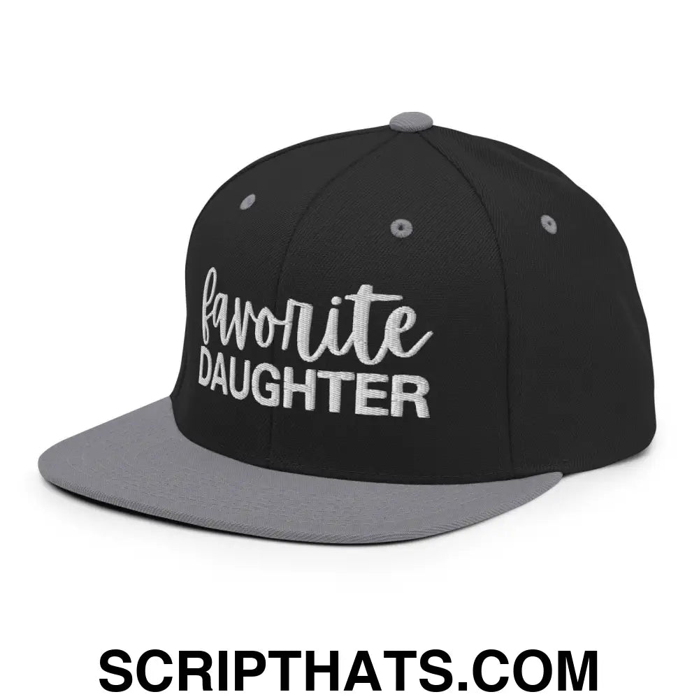 Favorite Daughter Embroidered Flat Bill Brim Snapback Hat Black Silver