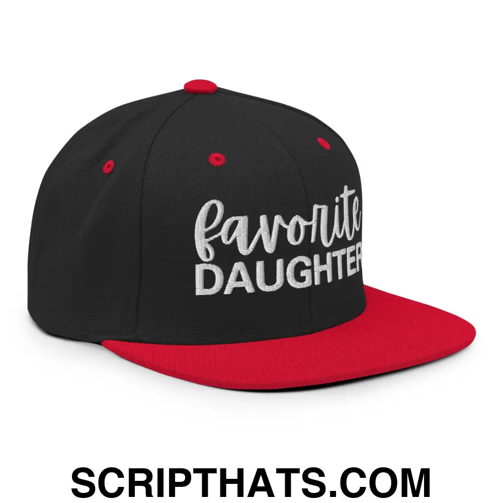 Favorite Daughter Embroidered Flat Bill Brim Snapback Hat Black Red