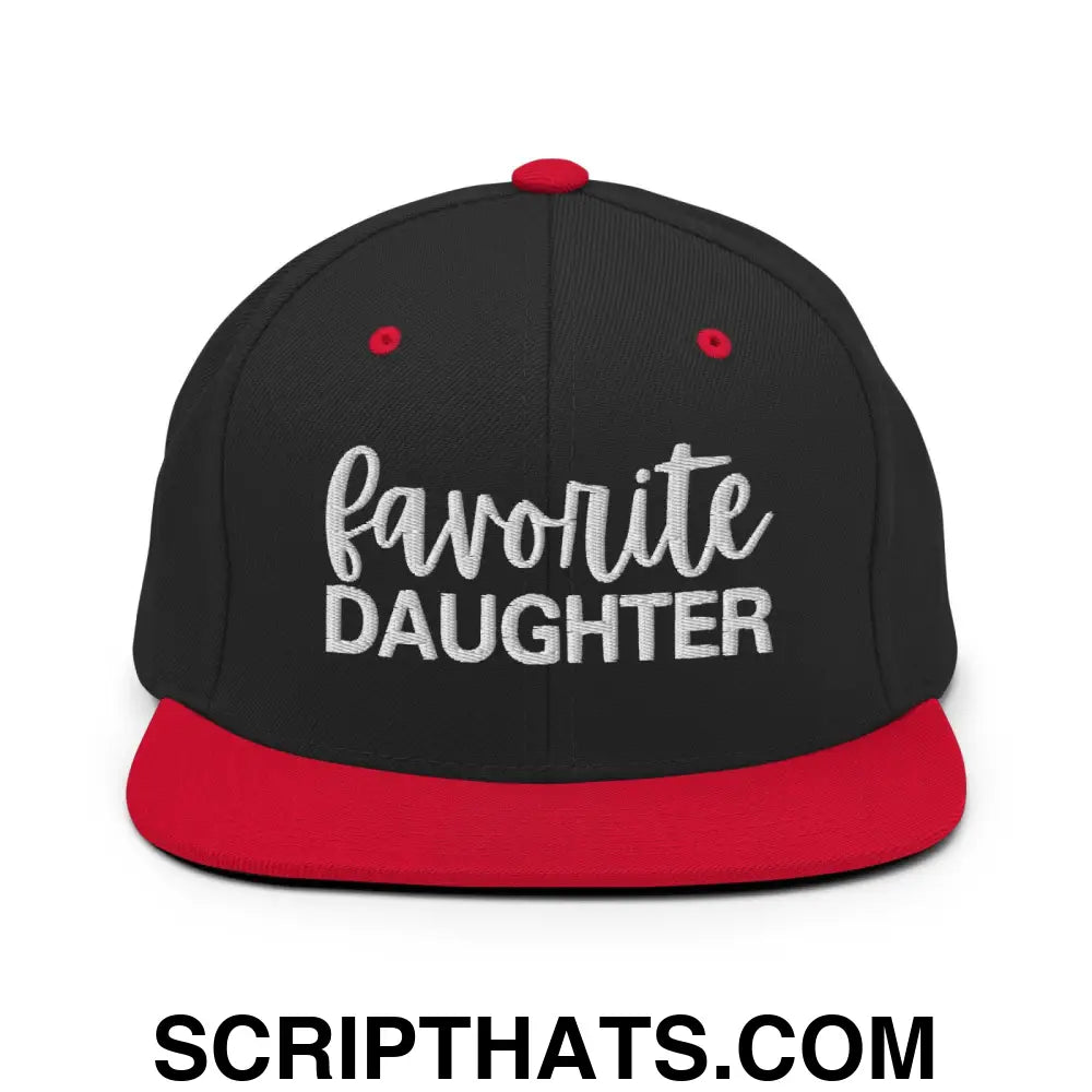 Favorite Daughter Embroidered Flat Bill Brim Snapback Hat Black Red