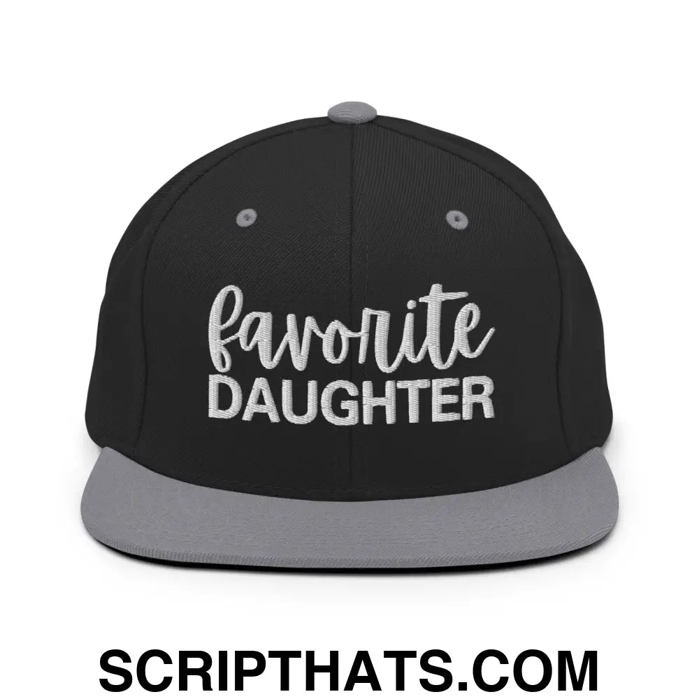 Favorite Daughter Embroidered Flat Bill Brim Snapback Hat Black Silver