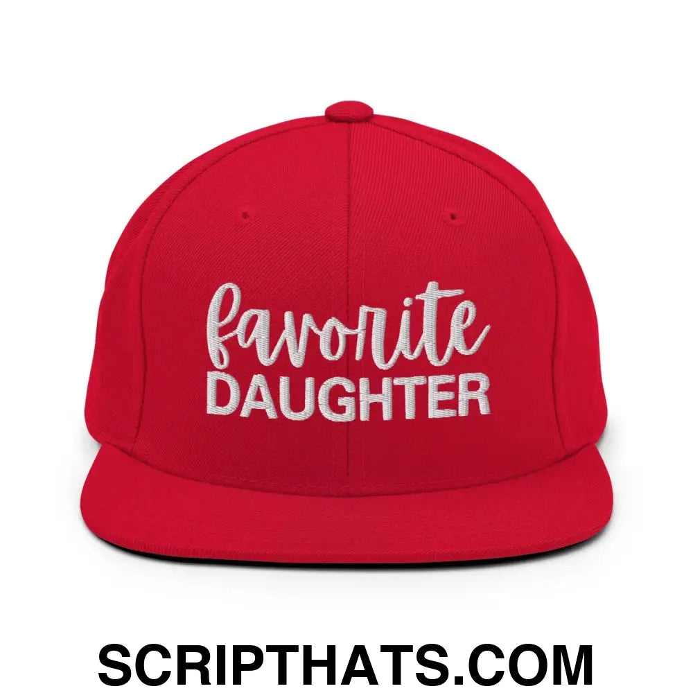 Favorite Daughter Embroidered Flat Bill Brim Snapback Hat Red