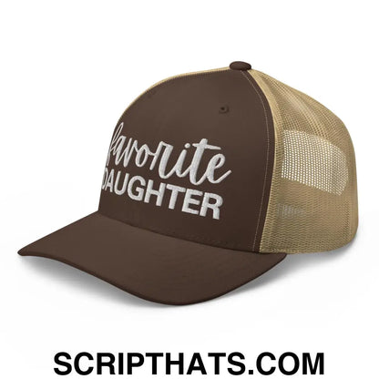 Favorite Daughter Embroidered Mesh Trucker Hat Brown Khaki