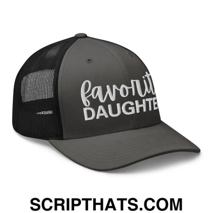 Favorite Daughter Embroidered Mesh Trucker Hat Charcoal Black