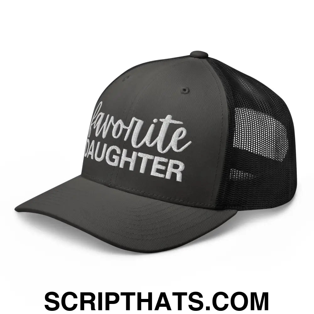 Favorite Daughter Embroidered Mesh Trucker Hat Charcoal Black