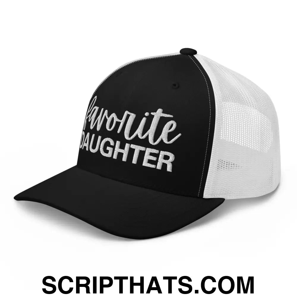 Favorite Daughter Embroidered Mesh Trucker Hat Black White