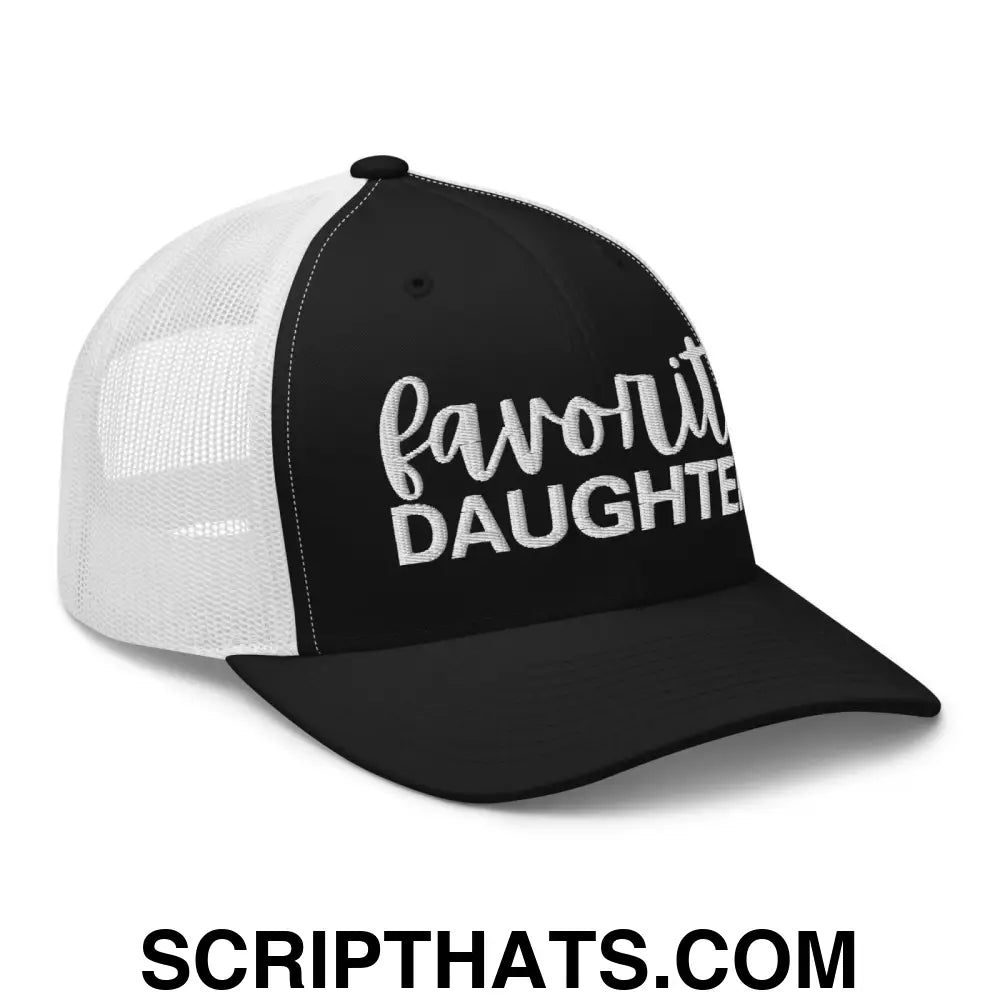 Favorite Daughter Embroidered Mesh Trucker Hat Black White