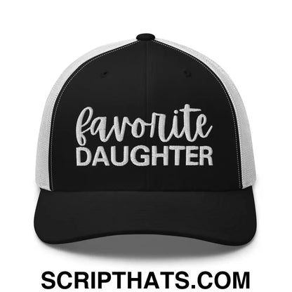 Favorite Daughter Embroidered Mesh Trucker Hat Black White