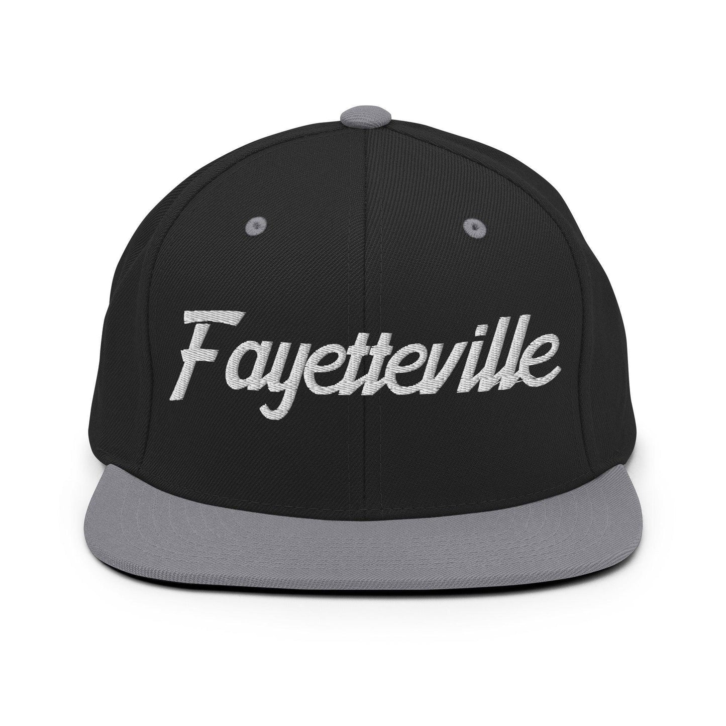 Fayetteville Script Snapback Hat Black Silver