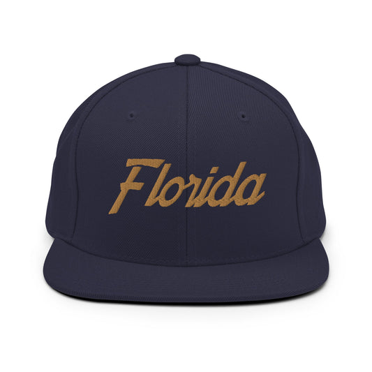 Florida Hockey V Vintage Sports Script Snapback Hat Navy