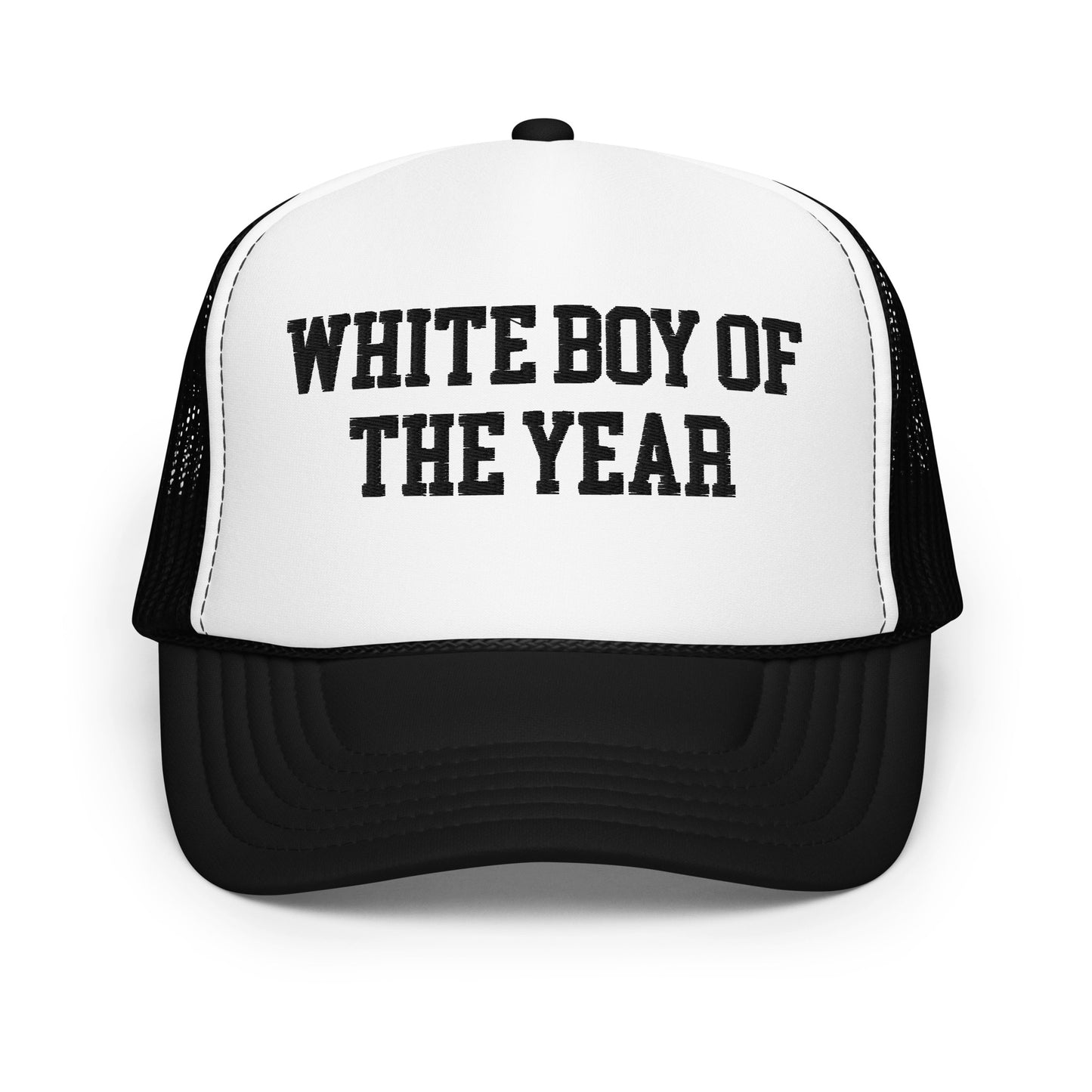 White Boy of the Year Embroidered Foam Trucker Hat Black White Black