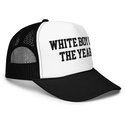 White Boy of the Year Embroidered Foam Trucker Hat Black White Black