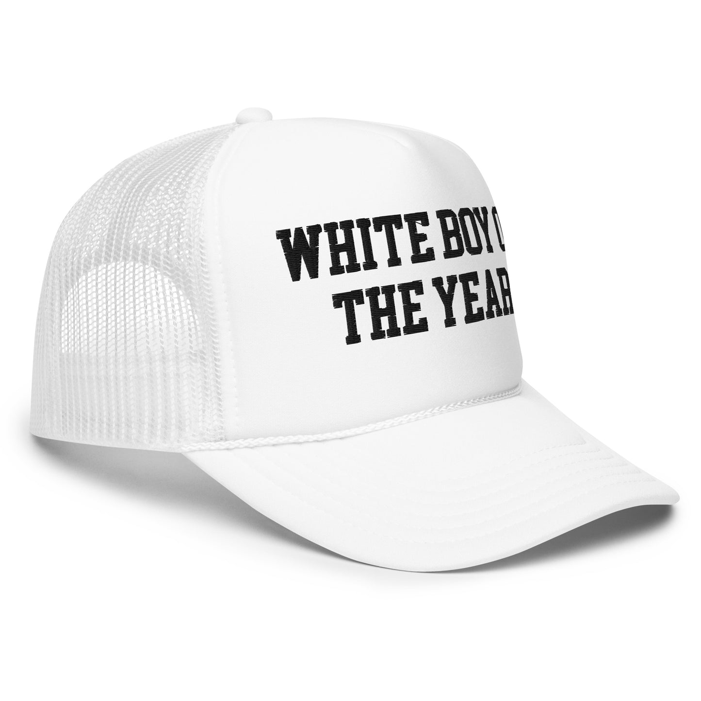 White Boy of the Year Embroidered Foam Trucker Hat White