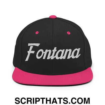 Fontana Script Snapback Hat Black Neon Pink