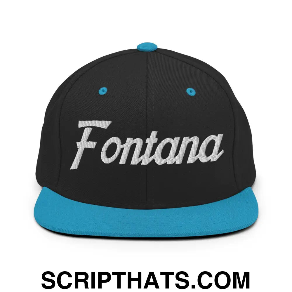 Fontana Script Snapback Hat Black Teal