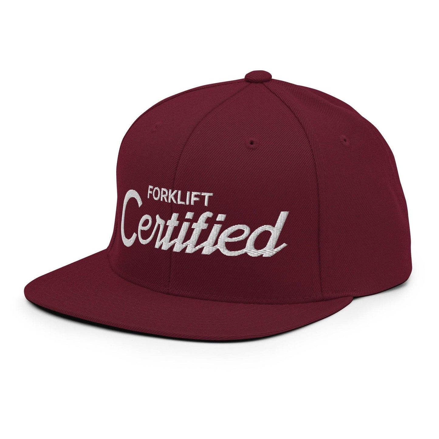 Forklift Certified Vintage Sports Script Snapback Hat Maroon