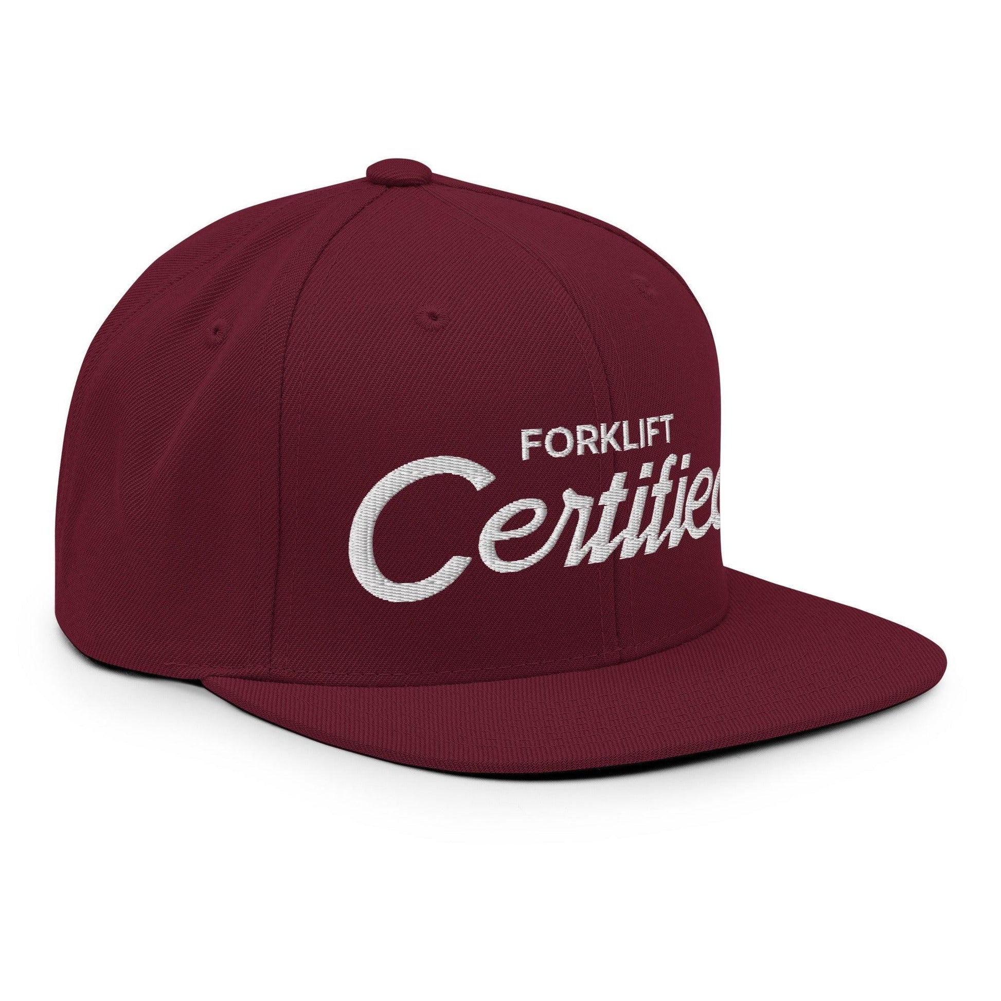 Forklift Certified Vintage Sports Script Snapback Hat Maroon