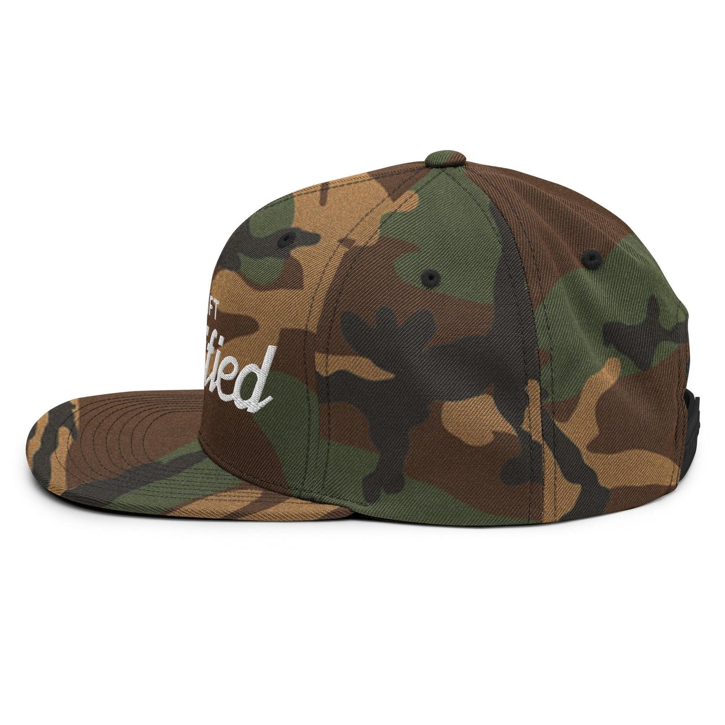 Forklift Certified Vintage Sports Script Snapback Hat Green Camo