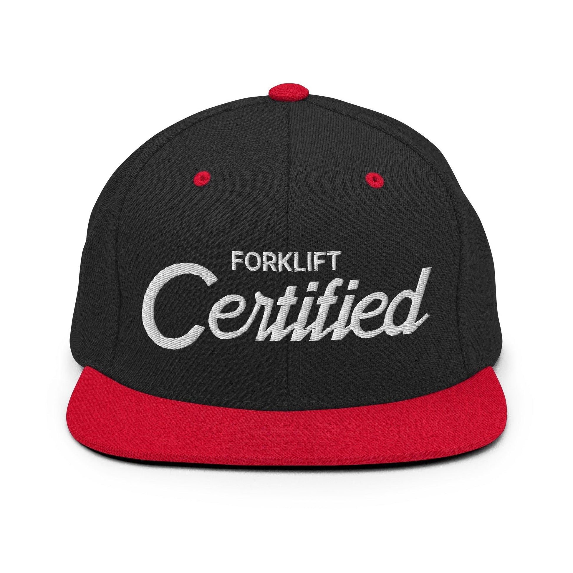 Forklift Certified Vintage Sports Script Snapback Hat Black Red