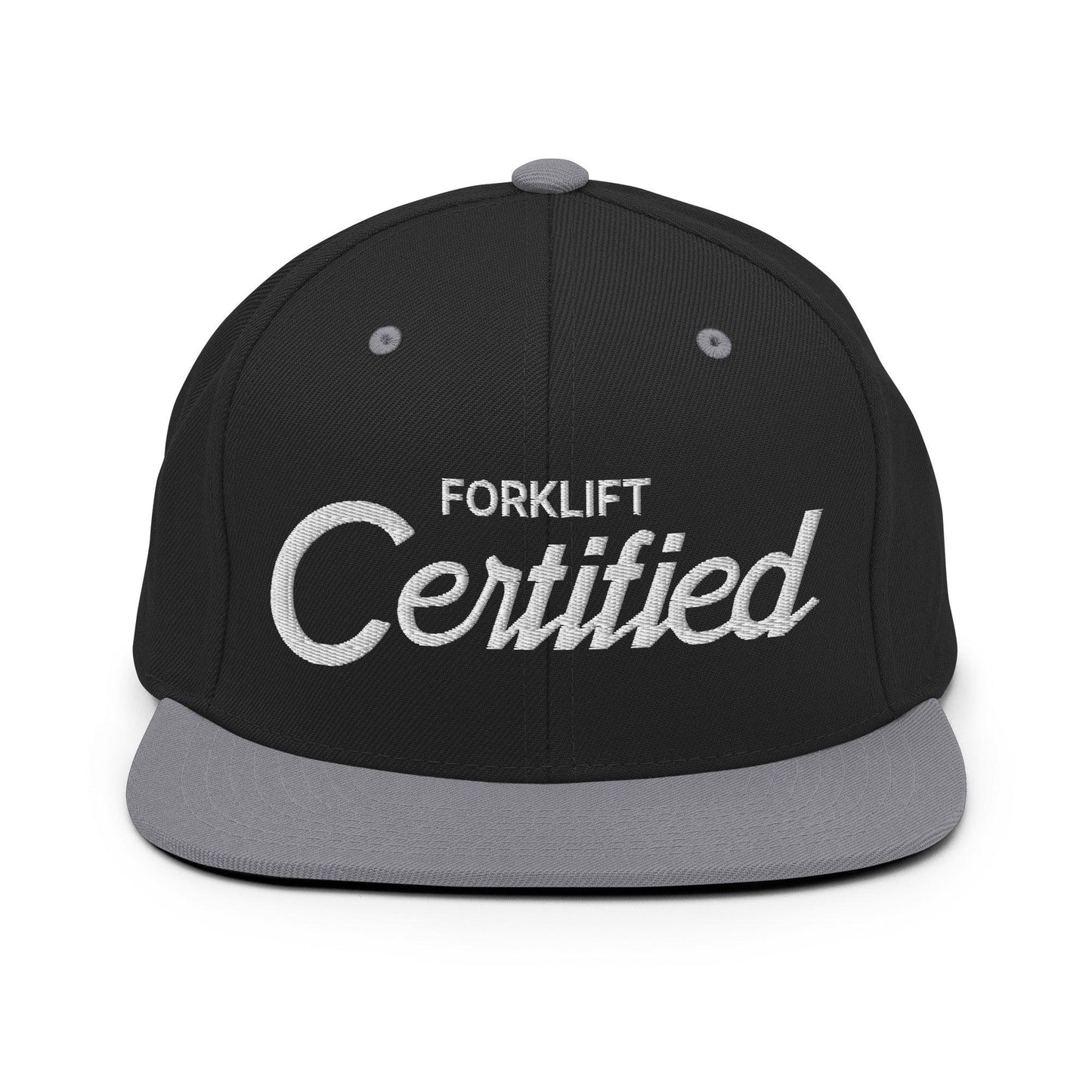 Forklift Certified Vintage Sports Script Snapback Hat Black Silver