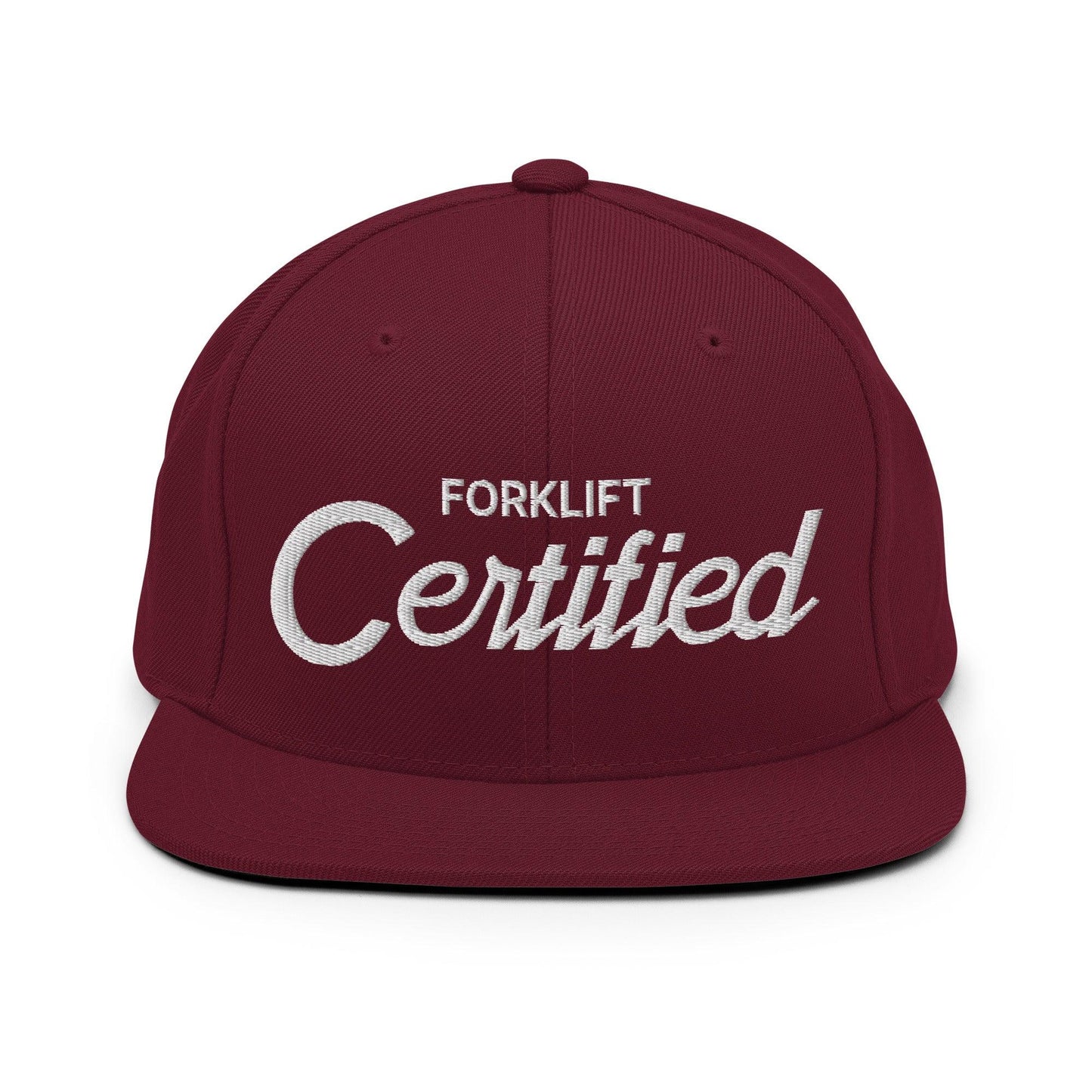 Forklift Certified Vintage Sports Script Snapback Hat Maroon