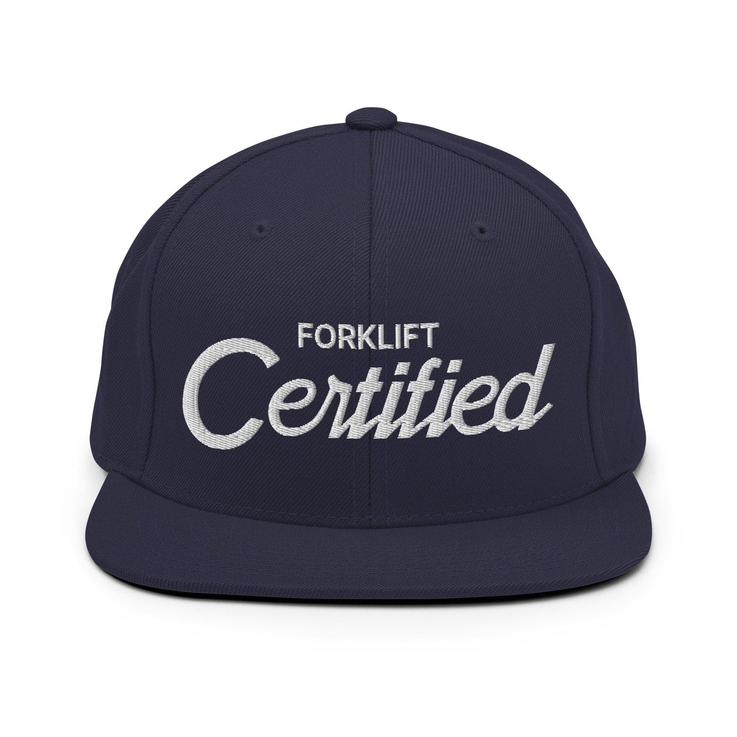 Forklift Certified Vintage Sports Script Snapback Hat Navy