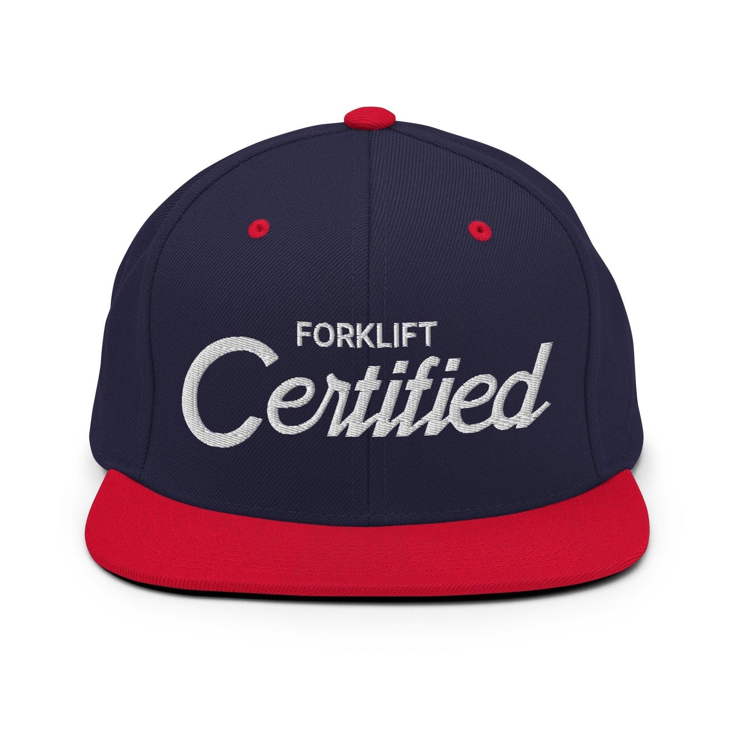 Forklift Certified Vintage Sports Script Snapback Hat Navy Red