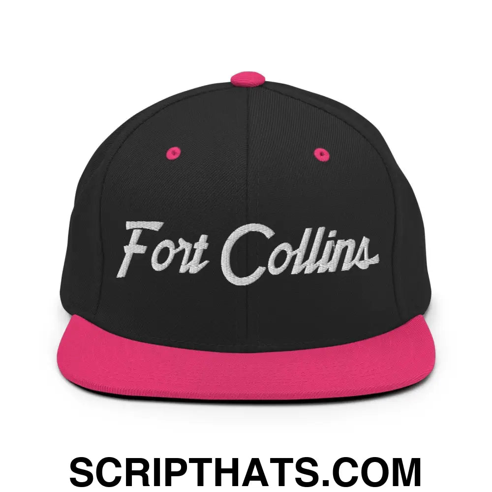 Fort Collins Script Snapback Hat Black Neon Pink