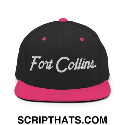 Fort Collins Script Snapback Hat Black Neon Pink