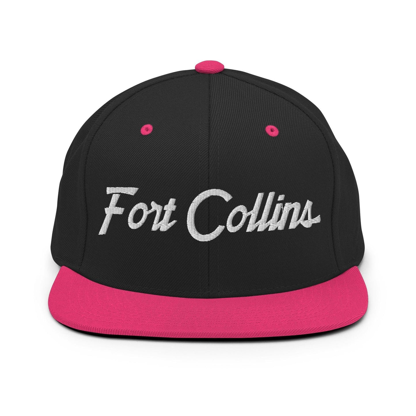Fort Collins Script Snapback Hat Black Neon Pink
