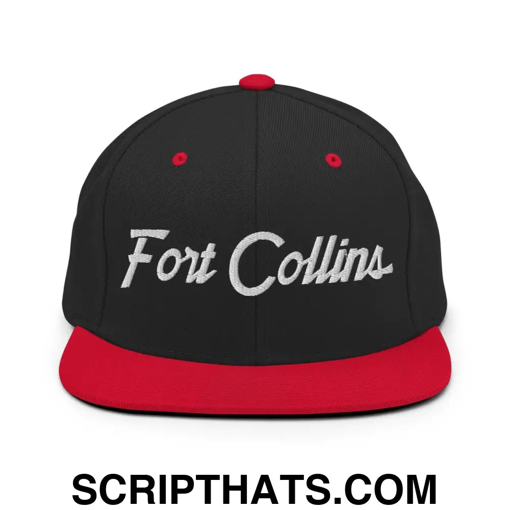 Fort Collins Script Snapback Hat Black Red