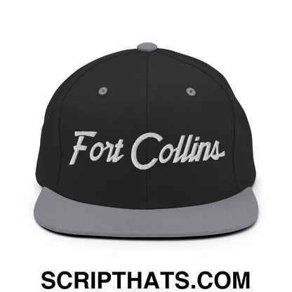 Fort Collins Script Snapback Hat Black Silver