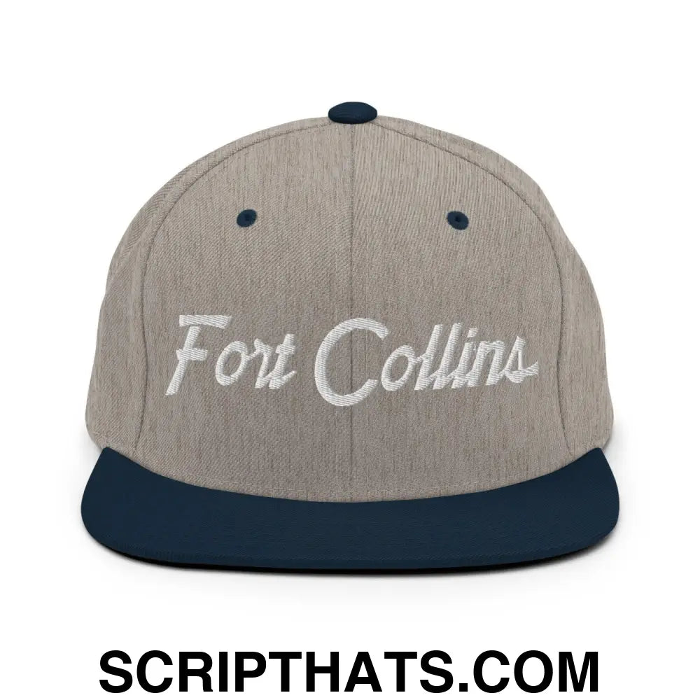 Fort Collins Script Snapback Hat Heather Grey Navy