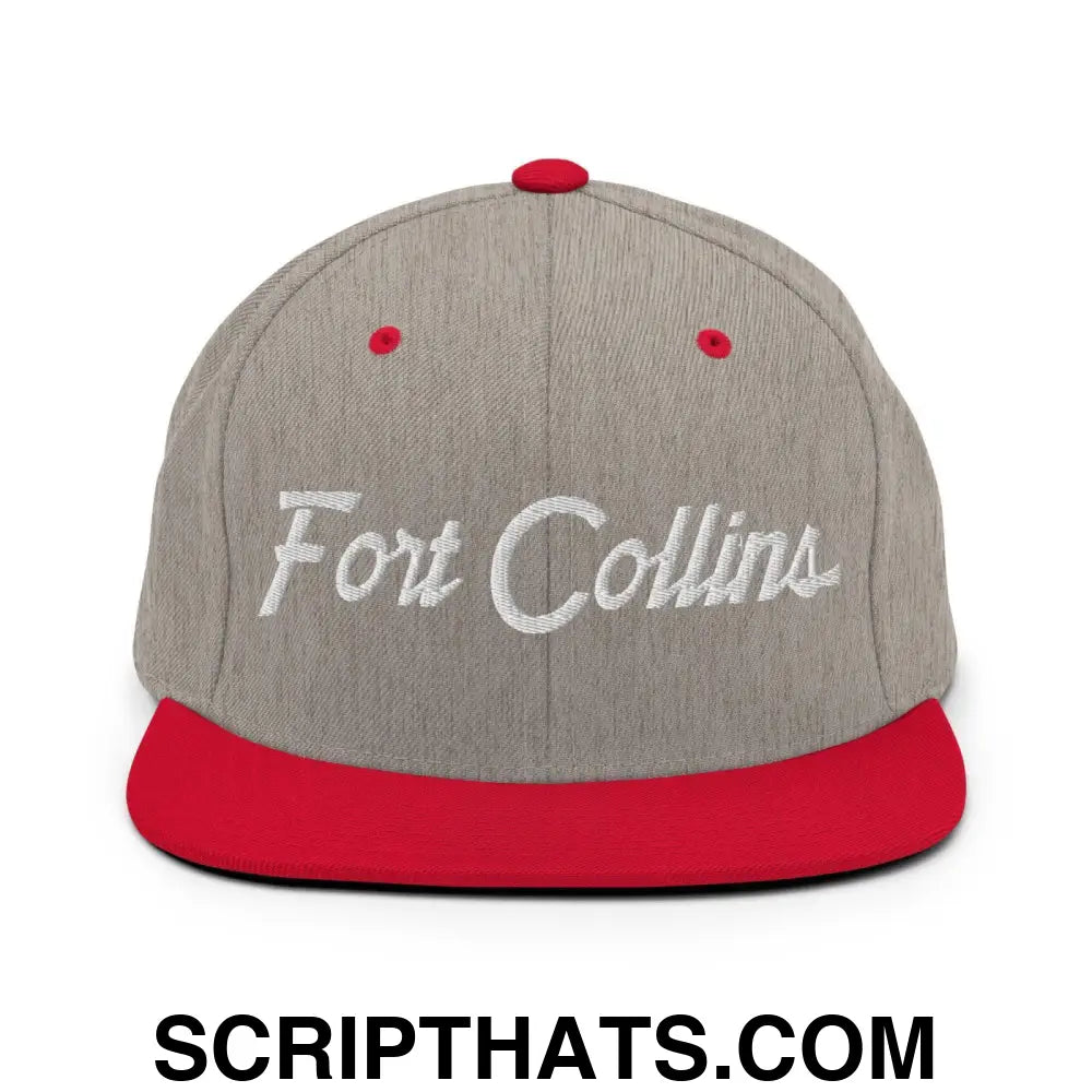 Fort Collins Script Snapback Hat Heather Grey Red