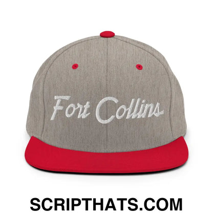 Fort Collins Script Snapback Hat Heather Grey Red